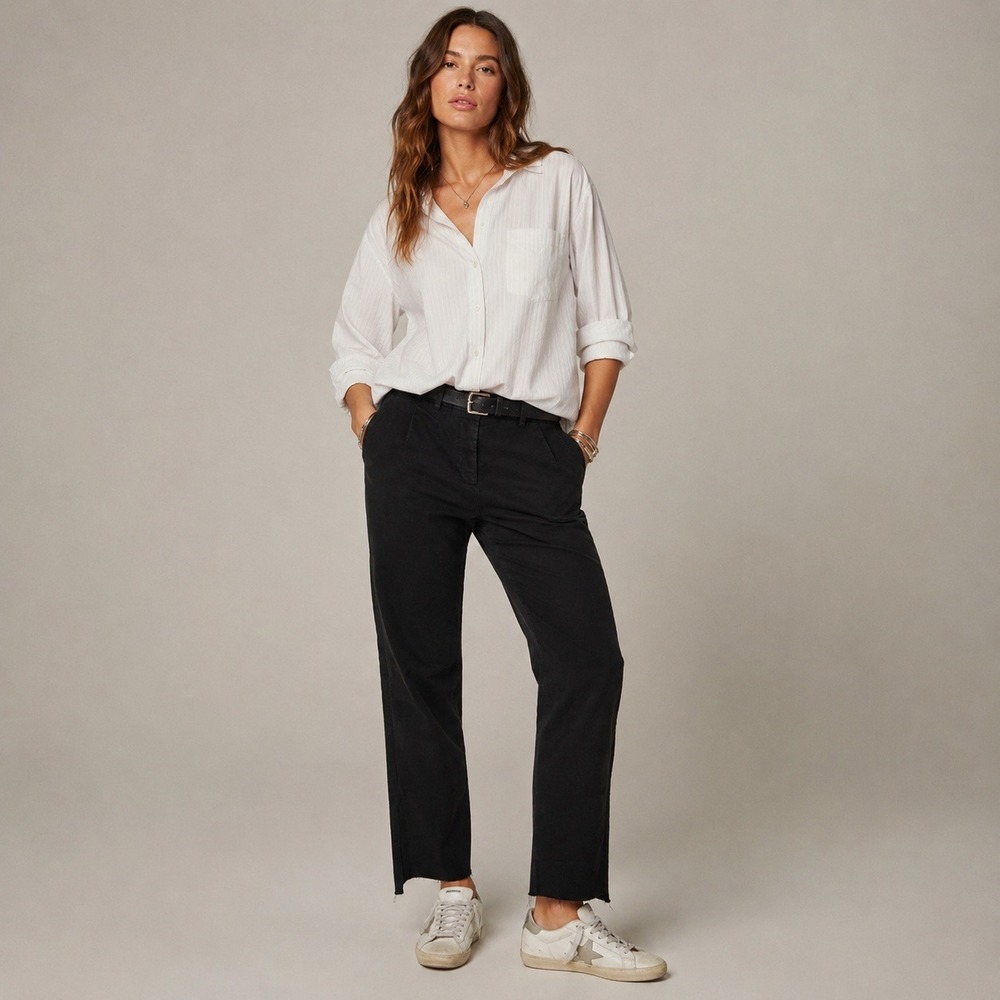 Golden Goose Black Straight Leg Chino Pants Raw Hem Frayed Trim - Picture 1 of 15